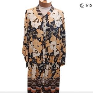 Anthropologie Bl^ank Floral Striped Midi Dress - Black, Cream, Tan